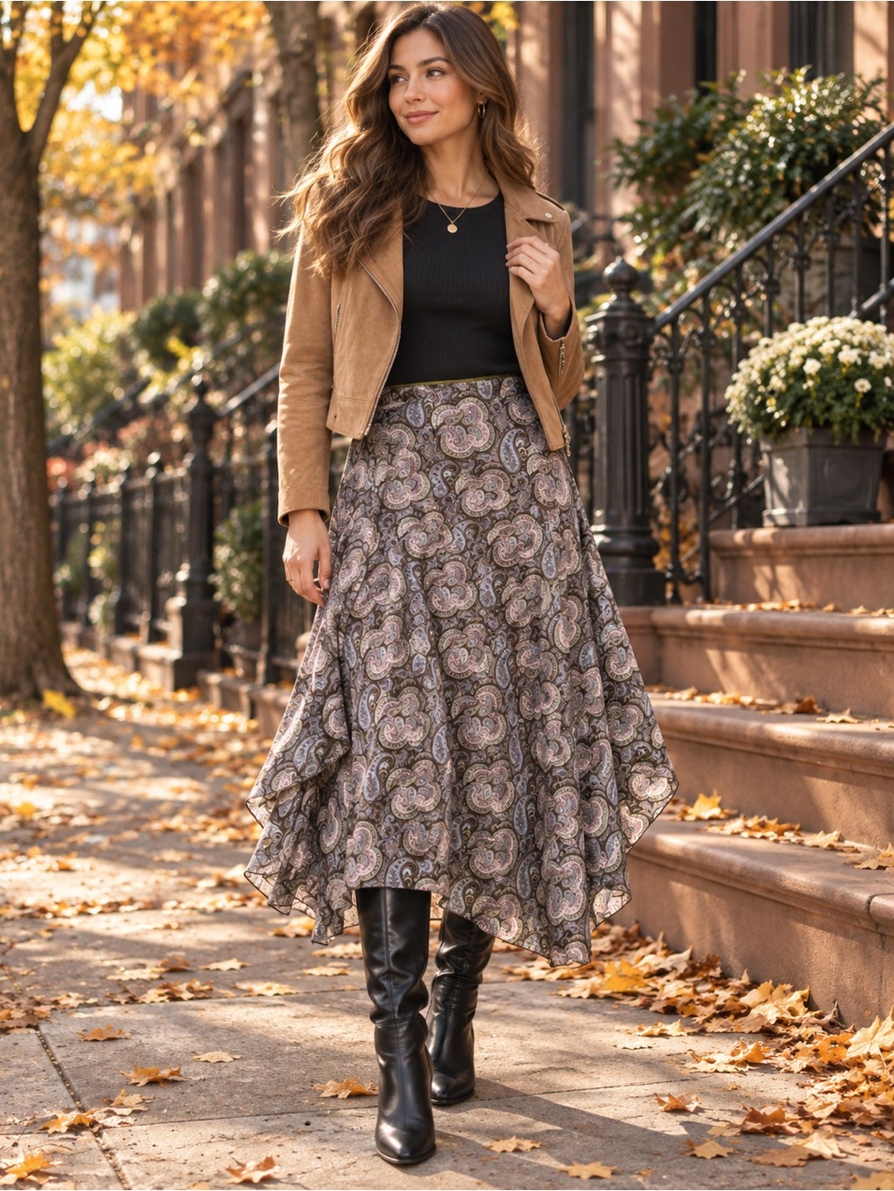 Metrostyle Y2K Paisley Handkerchief Hem Midi Skirt Fairycore Boho